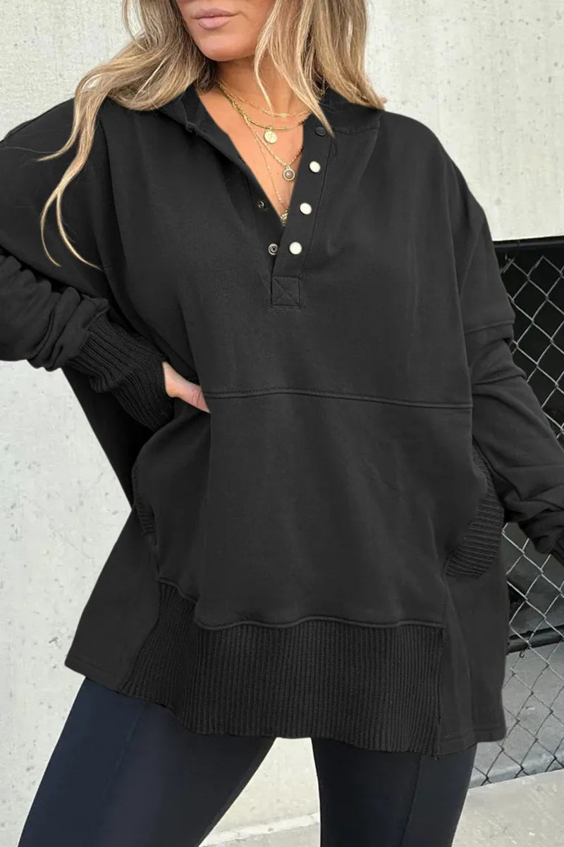 Sudadera informal con capucha y cuello con hebilla sólida (7 colores)