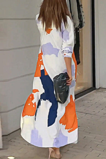 Vestidos camiseros informales con cuello vuelto y estampado geométrico urbano (9 colores)