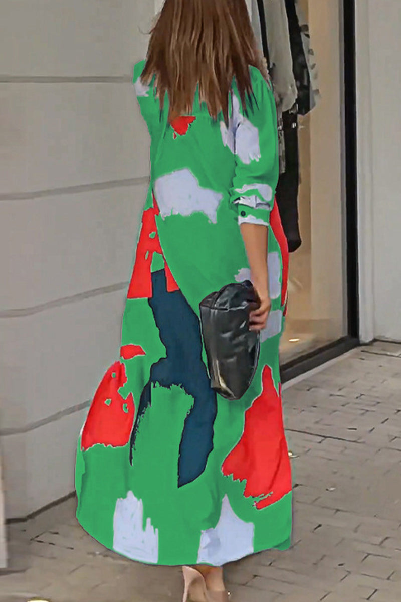 Vestidos camiseros informales con cuello vuelto y estampado geométrico urbano (9 colores)