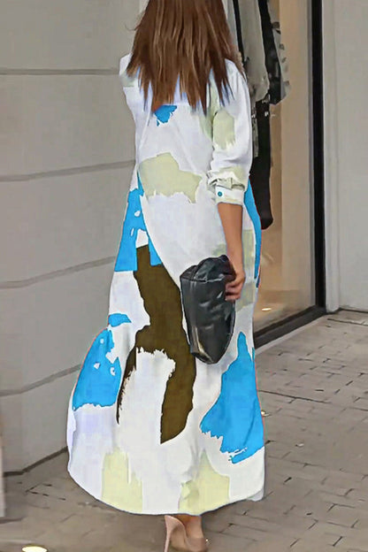 Vestidos camiseros informales con cuello vuelto y estampado geométrico urbano (9 colores)