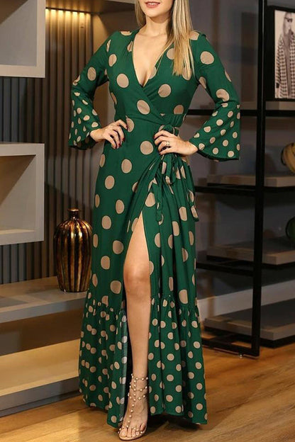 Vestidos estampados elegantes de patchwork con abertura alta y cuello en V (5 colores)