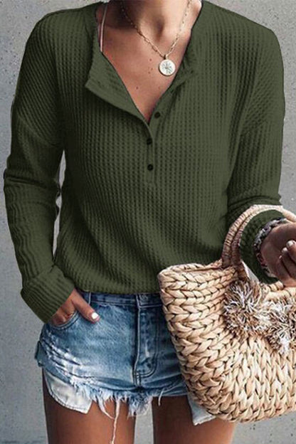 Tops casuales de cuello redondo con botones lisos (8 colores)