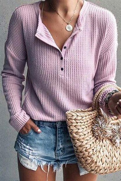 Tops casuales de cuello redondo con botones lisos (8 colores)
