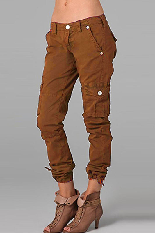 Pantalones de tubo ajustados de cintura media con parches sólidos de calle