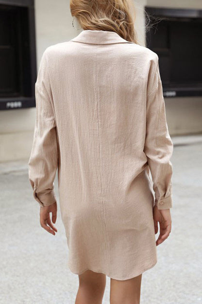 Vestido camisero con cuello vuelto y hebilla sólida Work Simplicity