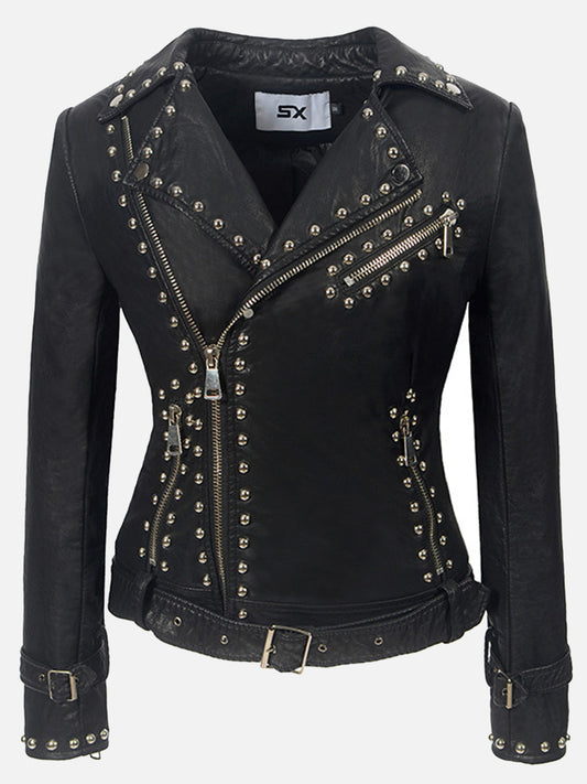 Prendas de abrigo informales estilo punk con remaches sólidos y cuello vuelto