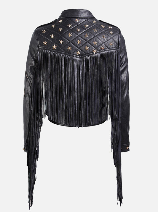Prendas de abrigo informales con cuello vuelto, borlas y patchwork de estrellas
