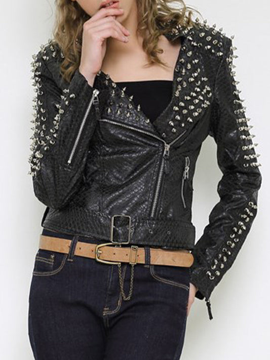 Prendas de abrigo informales estilo punk con remaches sólidos y cuello vuelto