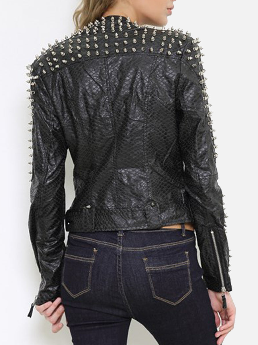Prendas de abrigo informales estilo punk con remaches sólidos y cuello vuelto