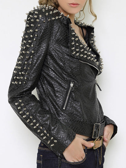 Prendas de abrigo informales estilo punk con remaches sólidos y cuello vuelto
