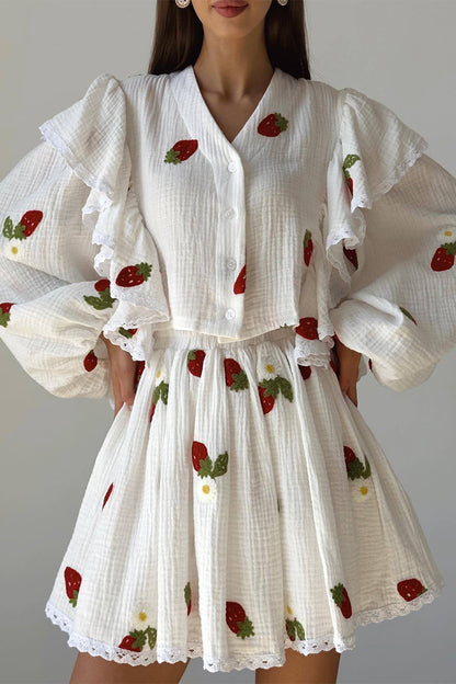 Conjunto de dos piezas con cuello en V, manga larga y estampado informal (3 colores)