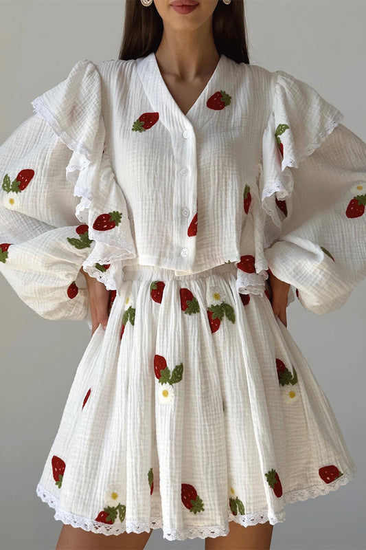 Conjunto de dos piezas con cuello en V, manga larga y estampado informal (3 colores)