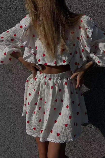 Conjunto de dos piezas con cuello en V, manga larga y estampado informal (3 colores)