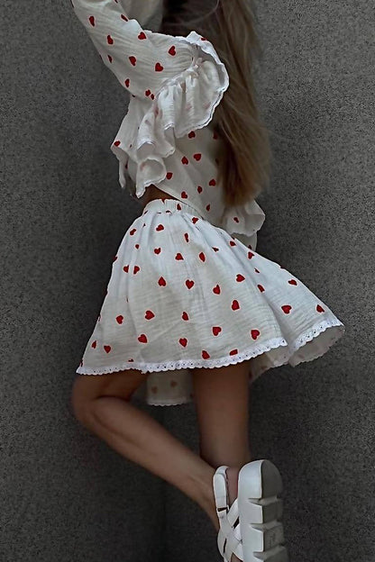 Conjunto de dos piezas con cuello en V, manga larga y estampado informal (3 colores)