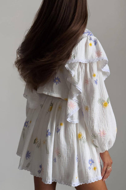 Conjunto de dos piezas con cuello en V, manga larga y estampado informal (3 colores)