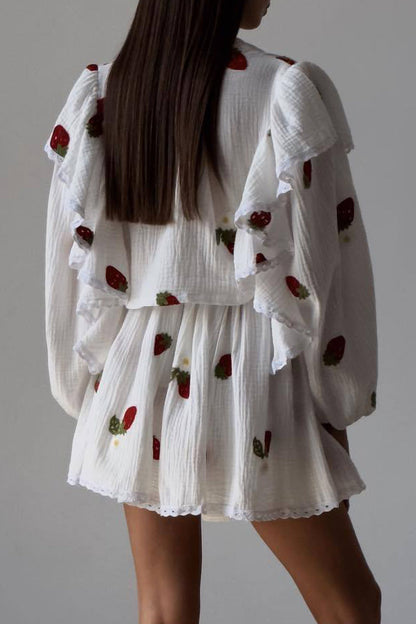Conjunto de dos piezas con cuello en V, manga larga y estampado informal (3 colores)