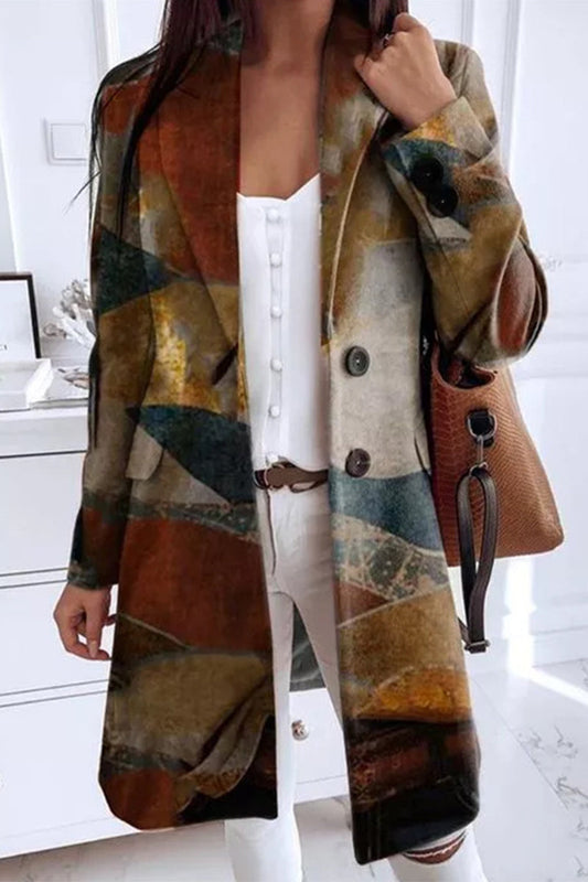 Prendas de abrigo informales universitarias con estampado geométrico y cuello vuelto (3 colores)