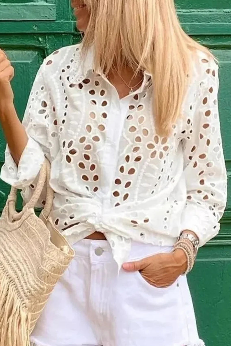 Tops casuales de cuello vuelto con aberturas lisas