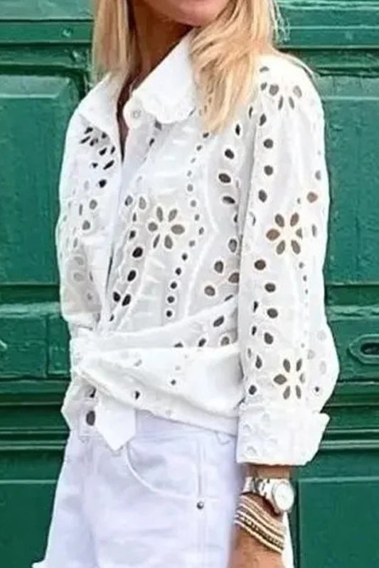 Blusas casuales lisas con cuello vuelto y aberturas