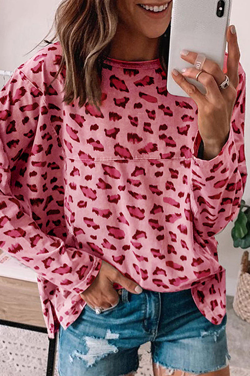 Tops casuales con cuello redondo y estampado de leopardo (3 colores)