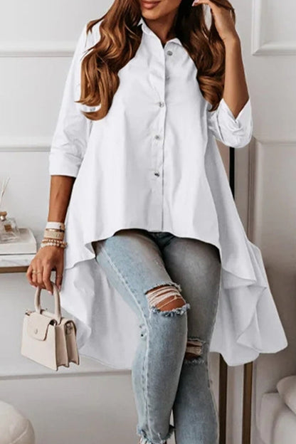 Tops casuales con cuello vuelto asimétrico y botones lisos