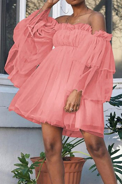 Vestidos casuales de princesa con hombros descubiertos de malla sólida (4 colores)