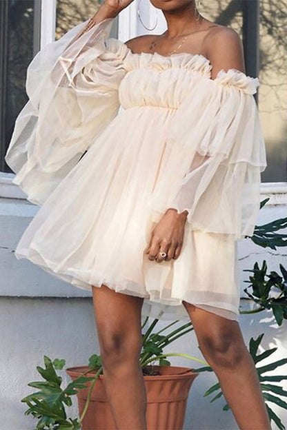 Vestidos casuales de princesa con hombros descubiertos de malla sólida (4 colores)