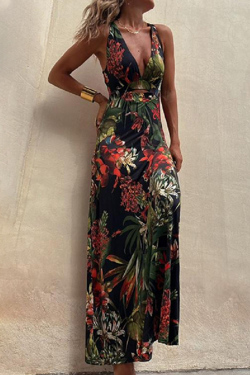 Vestidos sexis de vacaciones con estampado floral, espalda descubierta y cuello en V (3 colores)