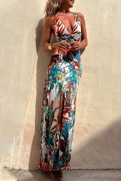 Vestidos sexis de vacaciones con estampado floral, espalda descubierta y cuello en V (3 colores)