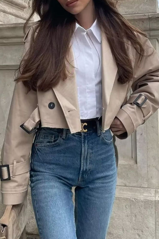 Prenda exterior estilo británico con botones sólidos y cuello vuelto (3 colores)
