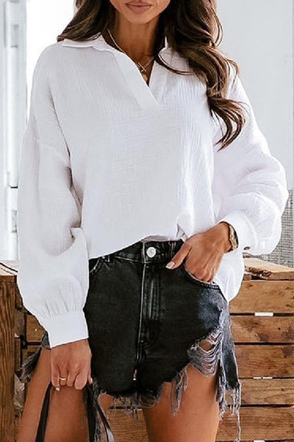Blusas casuales elegantes de patchwork liso con cuello vuelto (6 colores)