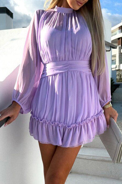 Elegante vestido de princesa con cuello mandarín y pliegues lisos (5 colores)