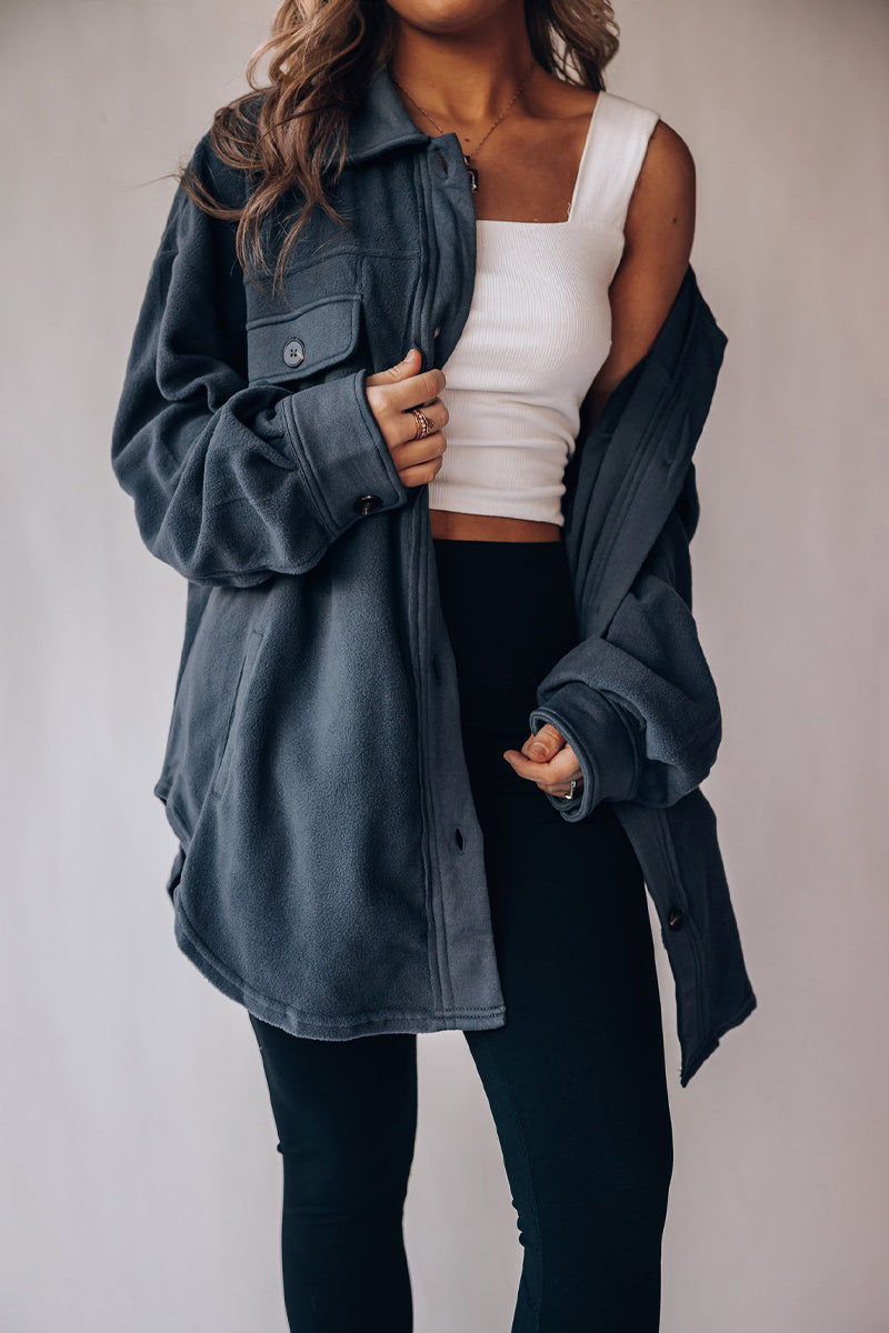 Blusa informal con cuello vuelto y bolsillos lisos (9 colores)