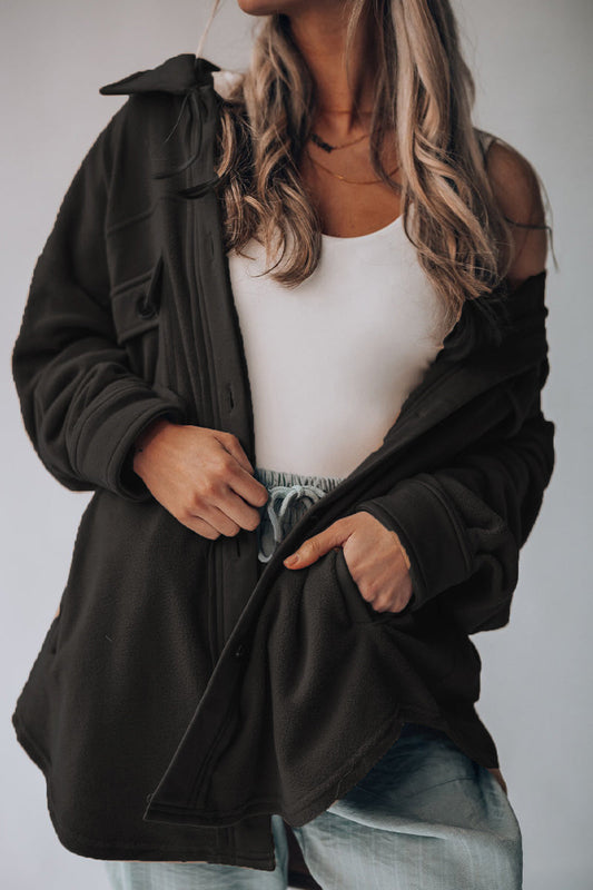Blusa informal con cuello vuelto y bolsillos lisos (9 colores)