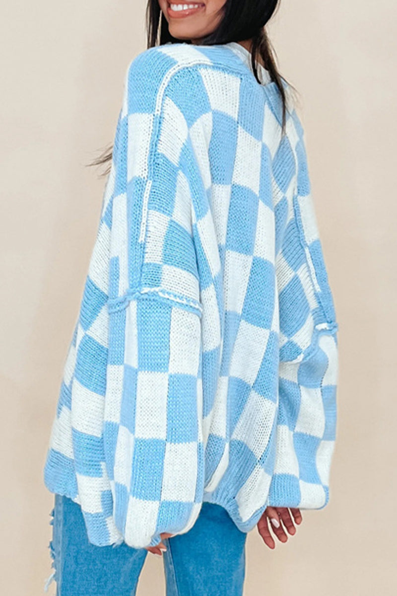 Casual Plaid Contrast Cardigan Collar Outerwear(3 Colors)