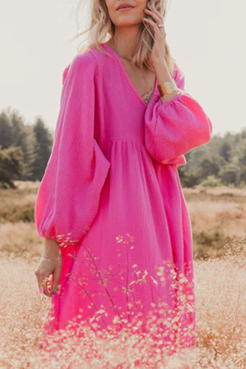 Vestidos casuales sencillos de patchwork lisos en forma de A (3 colores)
