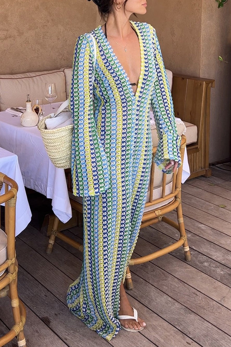Vestidos sexis de vacaciones con escote en V, falda de un solo paso y bloques de colores contrastantes (4 colores)