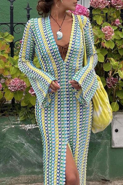 Vestidos sexis de vacaciones con escote en V, falda de un solo paso y bloques de colores contrastantes (4 colores)