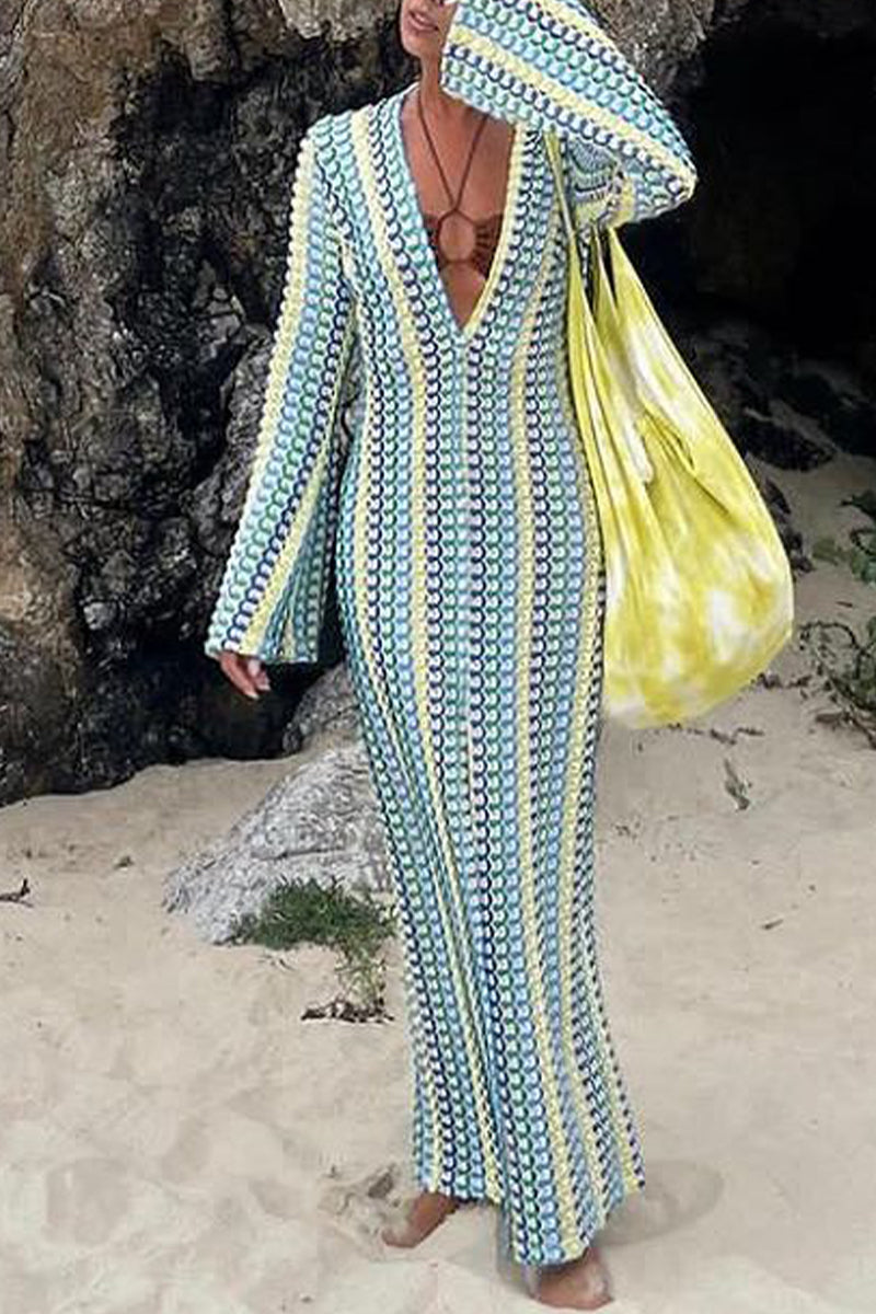 Vestidos sexis de vacaciones con escote en V, falda de un solo paso y bloques de colores contrastantes (4 colores)