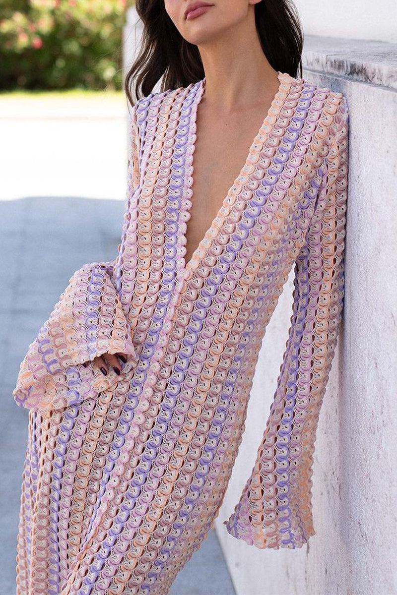 Vestidos sexis de vacaciones con escote en V, falda de un solo paso y bloques de colores contrastantes (4 colores)