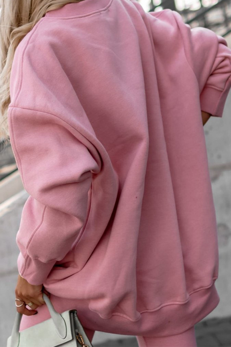 Conjunto informal de dos piezas, liso, cuello redondo, manga larga (3 colores)
