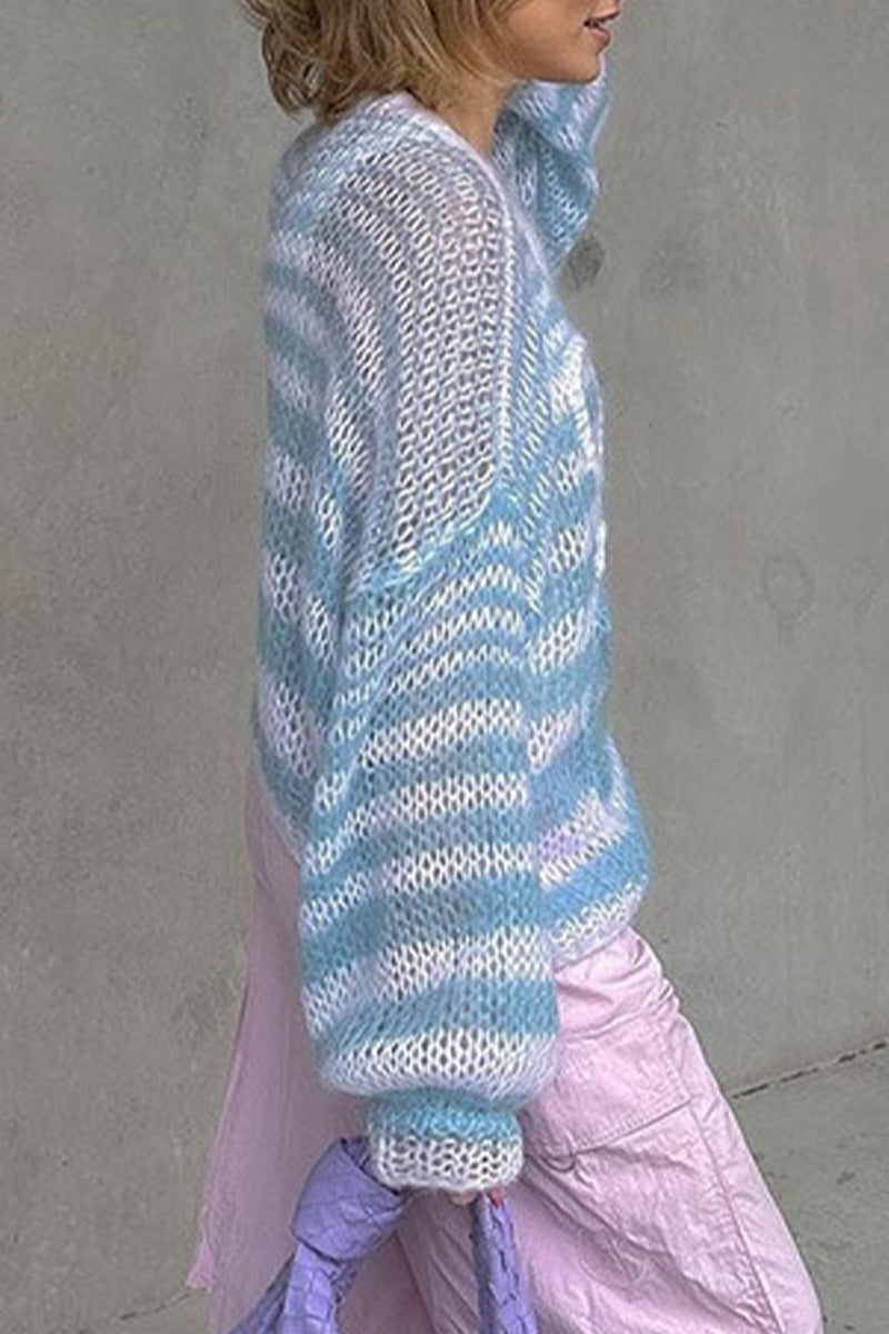 Tops casuales de cuello redondo con patchwork y rayas