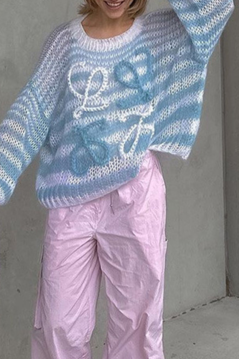 Tops casuales de cuello redondo con patchwork y rayas