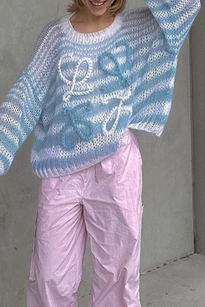 Tops casuales de cuello redondo con patchwork y rayas