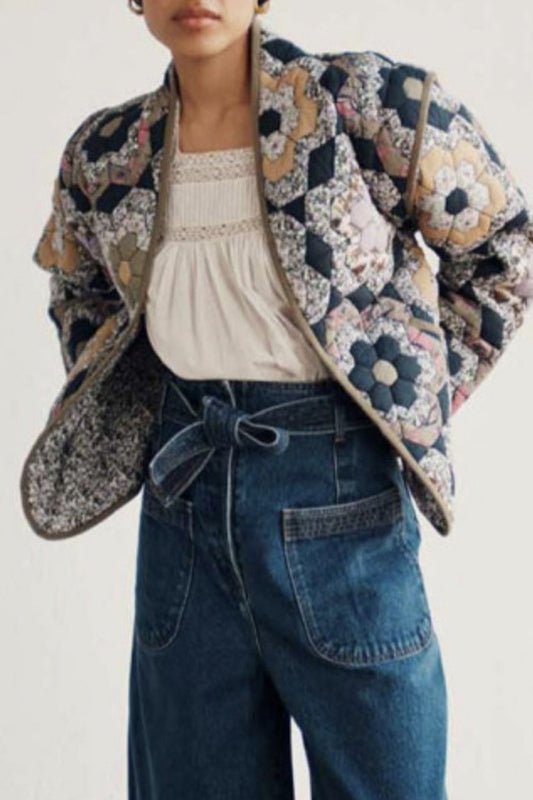 Prendas de abrigo informales universitarias con cuello mandarín y bolsillos florales