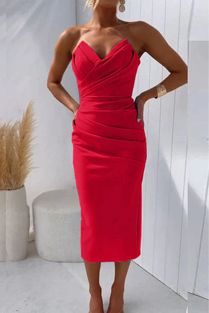 Vestidos de noche sexys, formales, lisos, con escote en V y pliegues (8 colores)