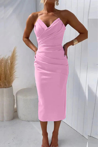 Vestidos de noche sexys, formales, lisos, con escote en V y pliegues (8 colores)