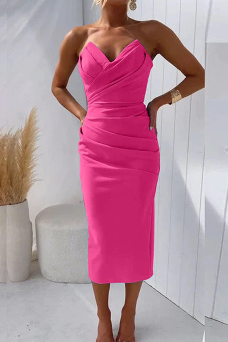 Vestidos de noche sexys, formales, lisos, con escote en V y pliegues (8 colores)
