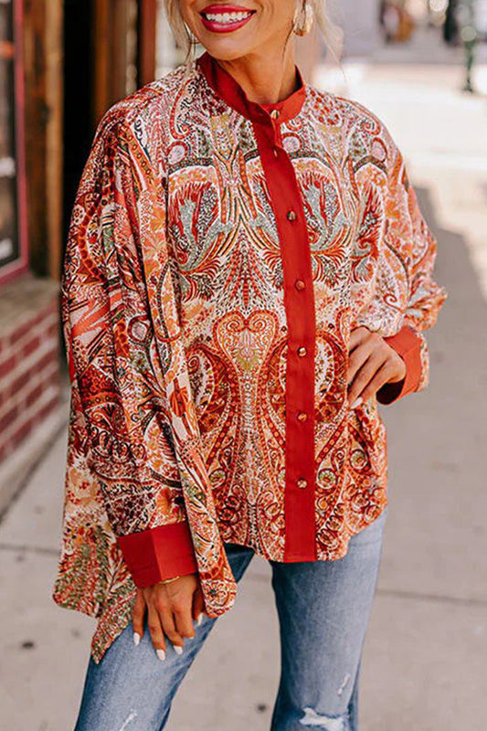 Blusas informales universitarias con cuello en V y botones florales