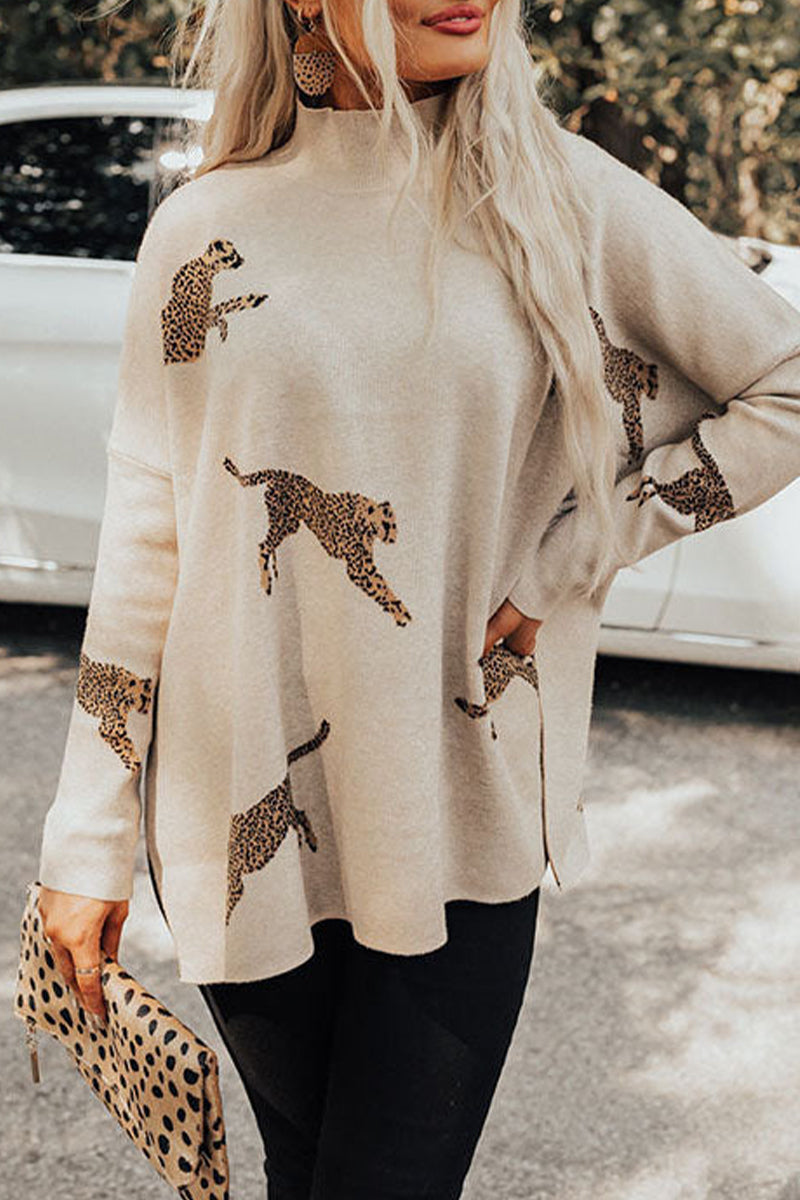 Tops casuales de cuello alto con estampado de animales (4 colores)